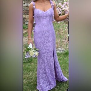 Sherri Hill Lavender Lace Maxi Dress